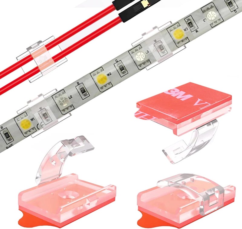 ATB - Double Installation LED Strip Light Mounting Brackets and Clips,Ideal for 12mm Wide IP65 Holder,Cable Wires Organizer Clips Vehicle,Cabinet,Under-Counter,Kitchen,Living Room (100PACK) Clear - Image 1